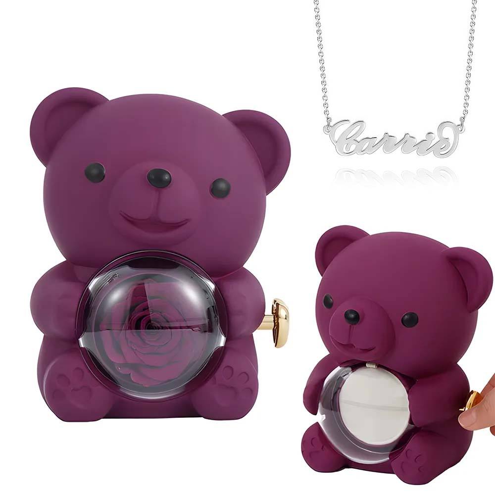 Custom Name Necklace with Real Rose Bear Gift box Rose Shaped Necklace Gift Box Jewellery Gift Box