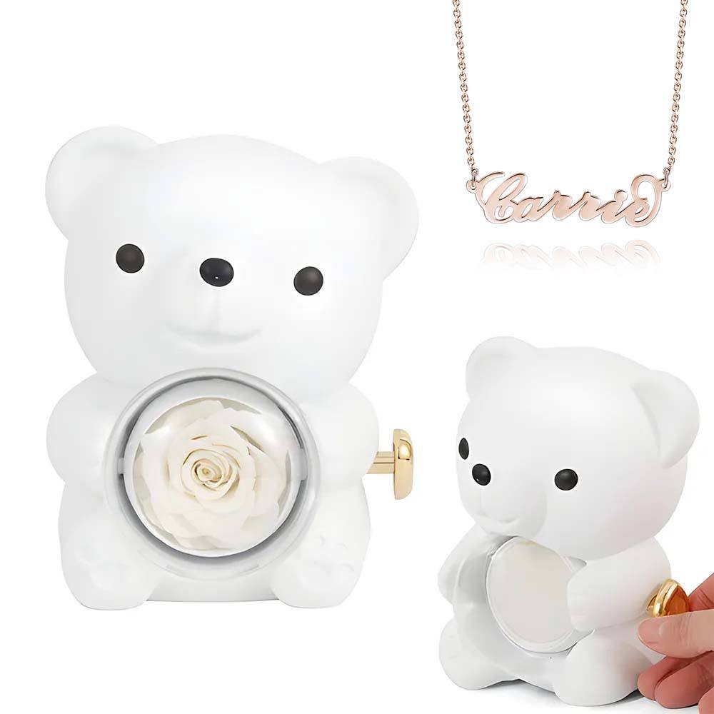 Custom Name Necklace with Real Rose Bear Gift box Rose Shaped Necklace Gift Box Jewellery Gift Box