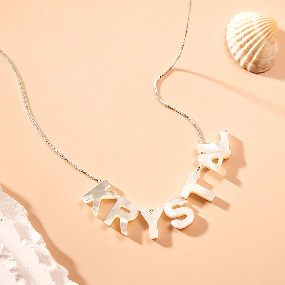 Mother of Pearl Name Necklace Custom Name Silver Necklace