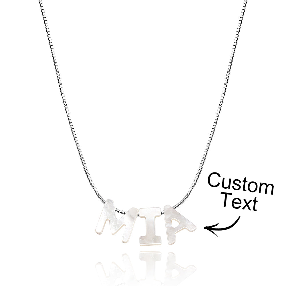 Mother of Pearl Name Necklace Custom Name Silver Necklace