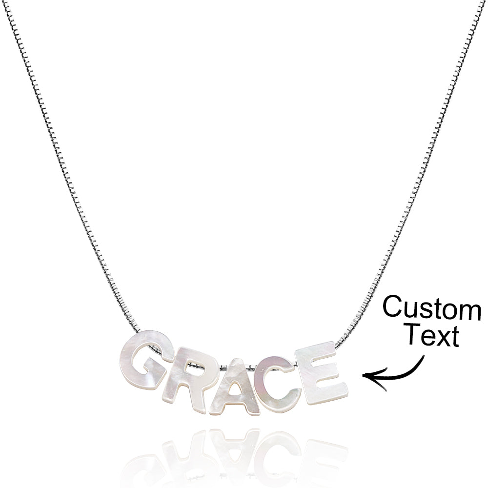 Mother of Pearl Name Necklace Custom Name Silver Necklace