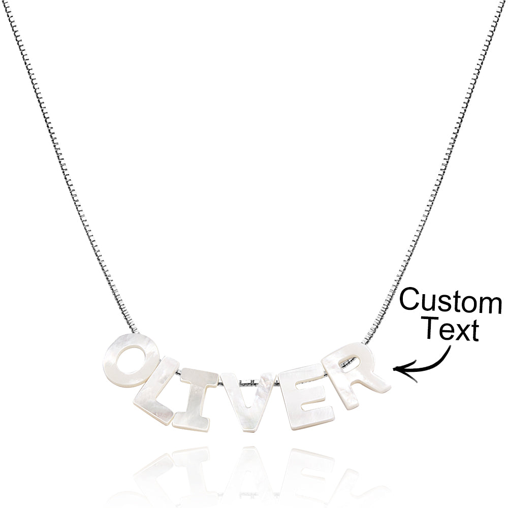 Mother of Pearl Name Necklace Custom Name Silver Necklace