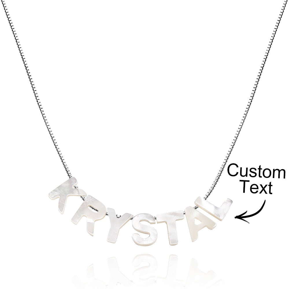 Mother of Pearl Name Necklace Custom Name Silver Necklace