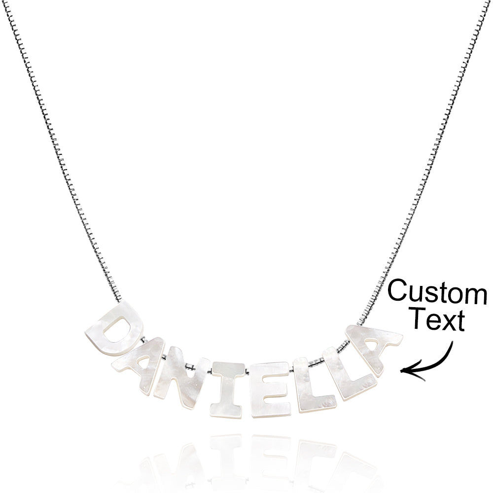 Mother of Pearl Name Necklace Custom Name Silver Necklace