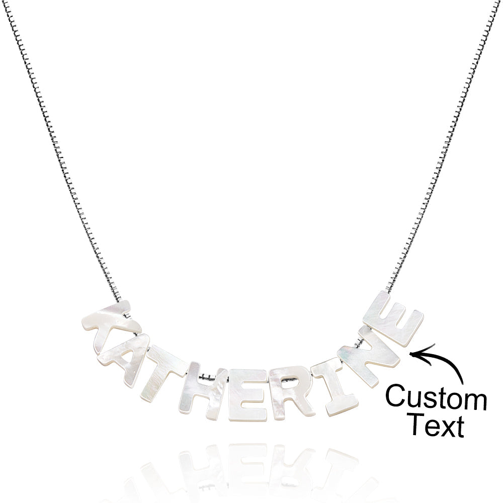 Mother of Pearl Name Necklace Custom Name Silver Necklace