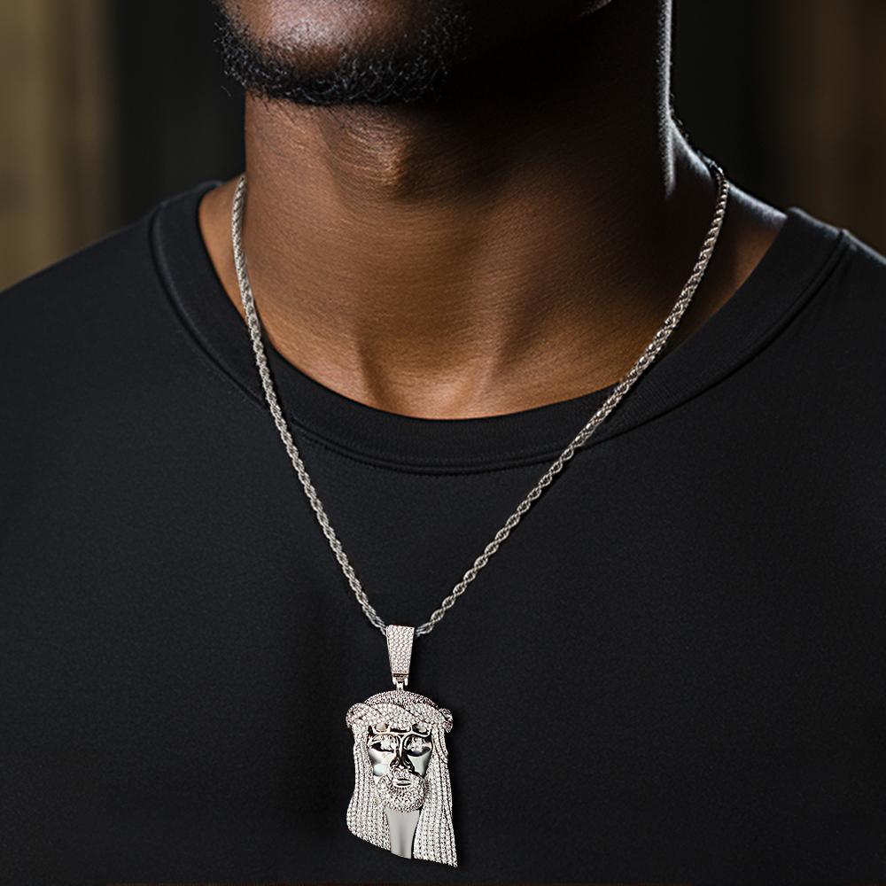 Engraved Hip Hop Necklace Jesus Large Pendant Necklace Gift For Him