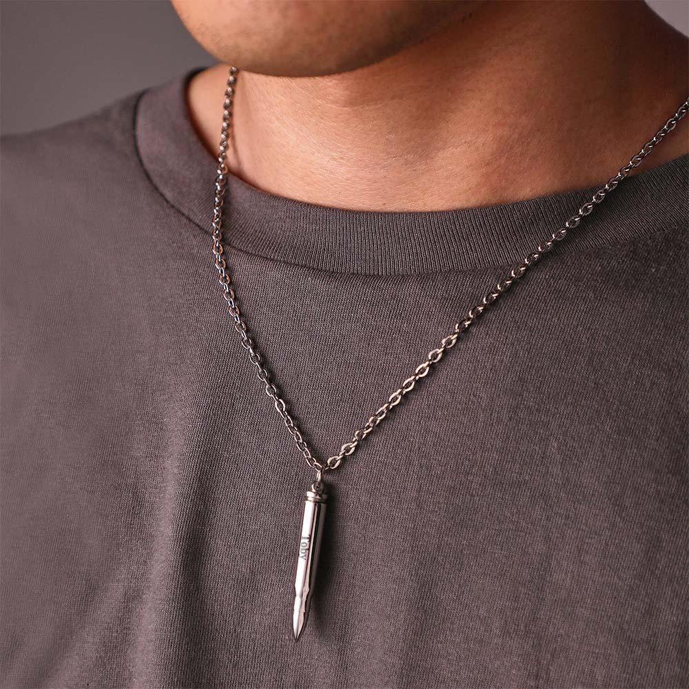 Custom Name Necklace Metal Bullet Cool Gift for Men