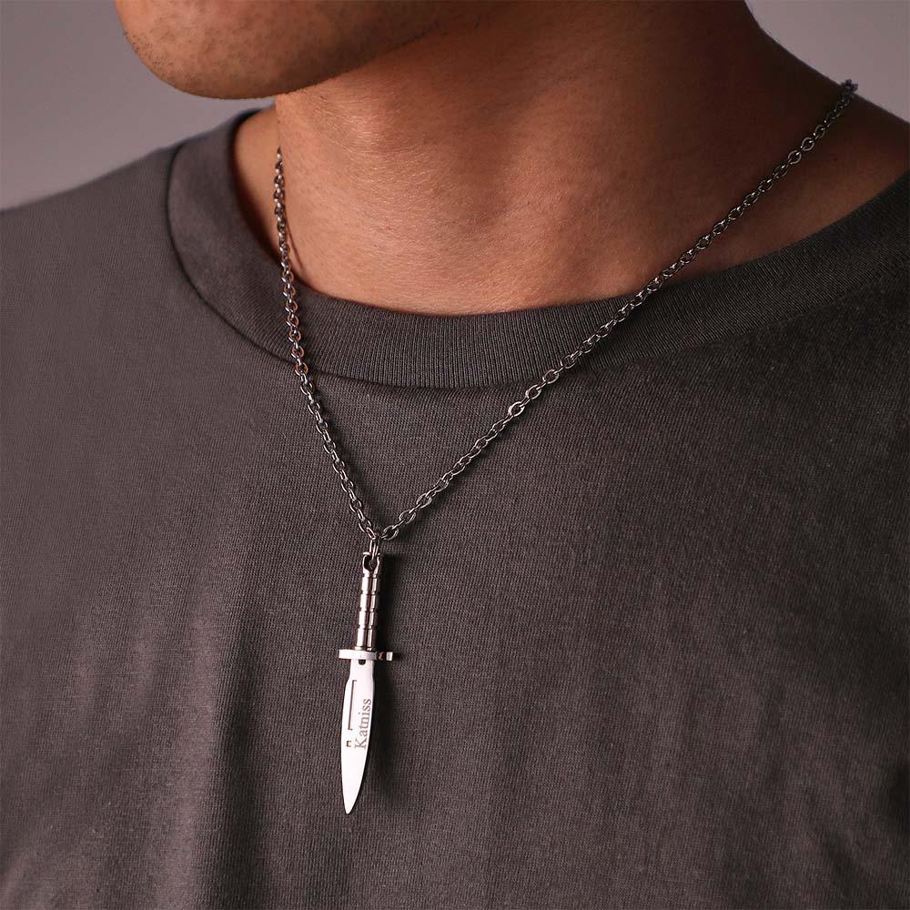 Custom Name Necklace Metal Dagger Cool Gift for Men