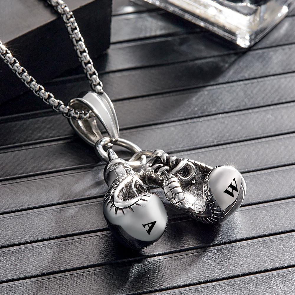 Custom Engraved Necklace Hip Hop Boxing Gloves Gift for Him