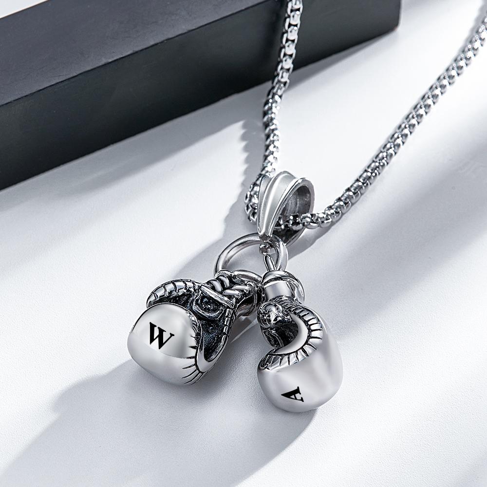 Custom Engraved Necklace Hip Hop Boxing Gloves Gift for Him