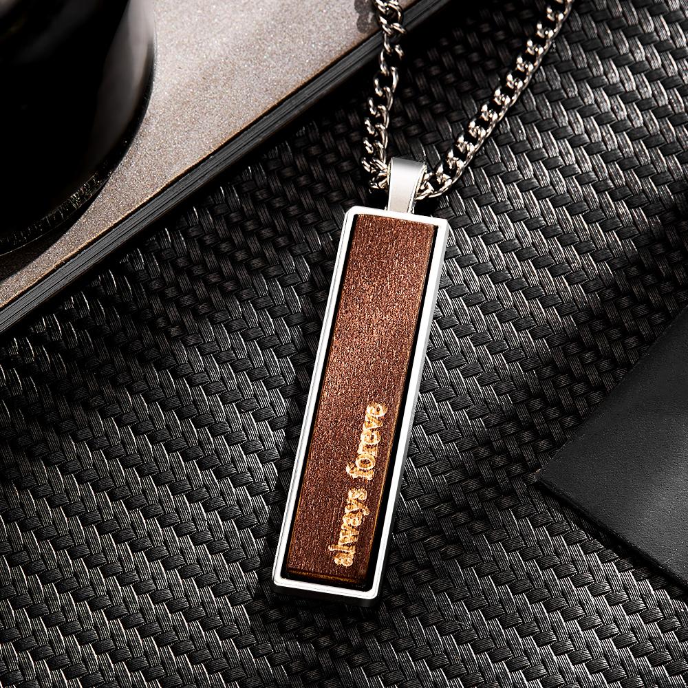 Engravable Wood And Metal Necklace Personalized Retro Pendant Gift for Wedding Anniversary