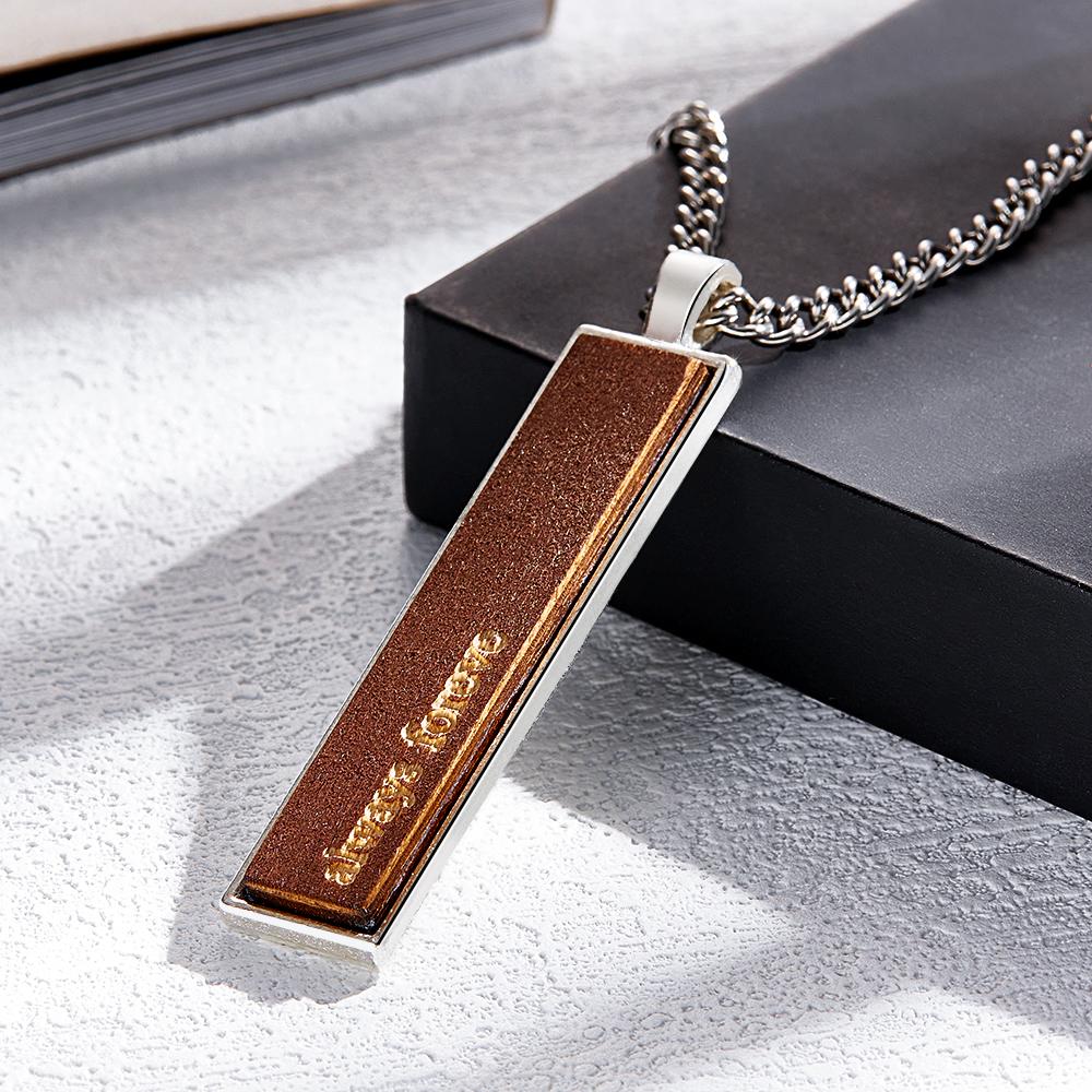 Engravable Wood And Metal Necklace Personalized Retro Pendant Gift for Wedding Anniversary