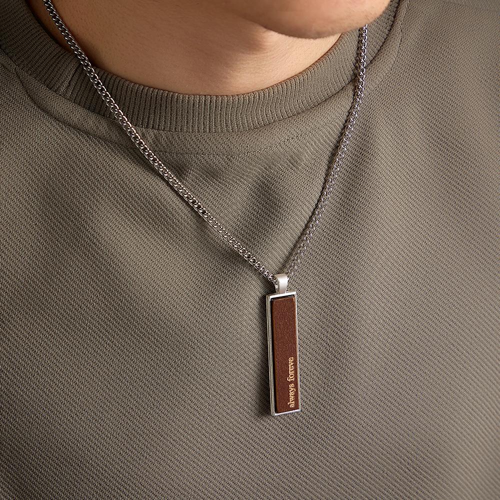 Engravable Wood And Metal Necklace Personalized Retro Pendant Gift for Wedding Anniversary
