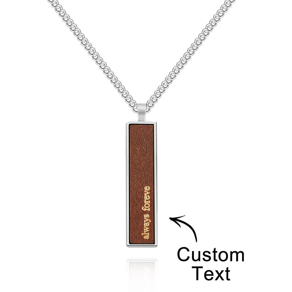 Engravable Wood And Metal Necklace Personalized Retro Pendant Gift for Wedding Anniversary