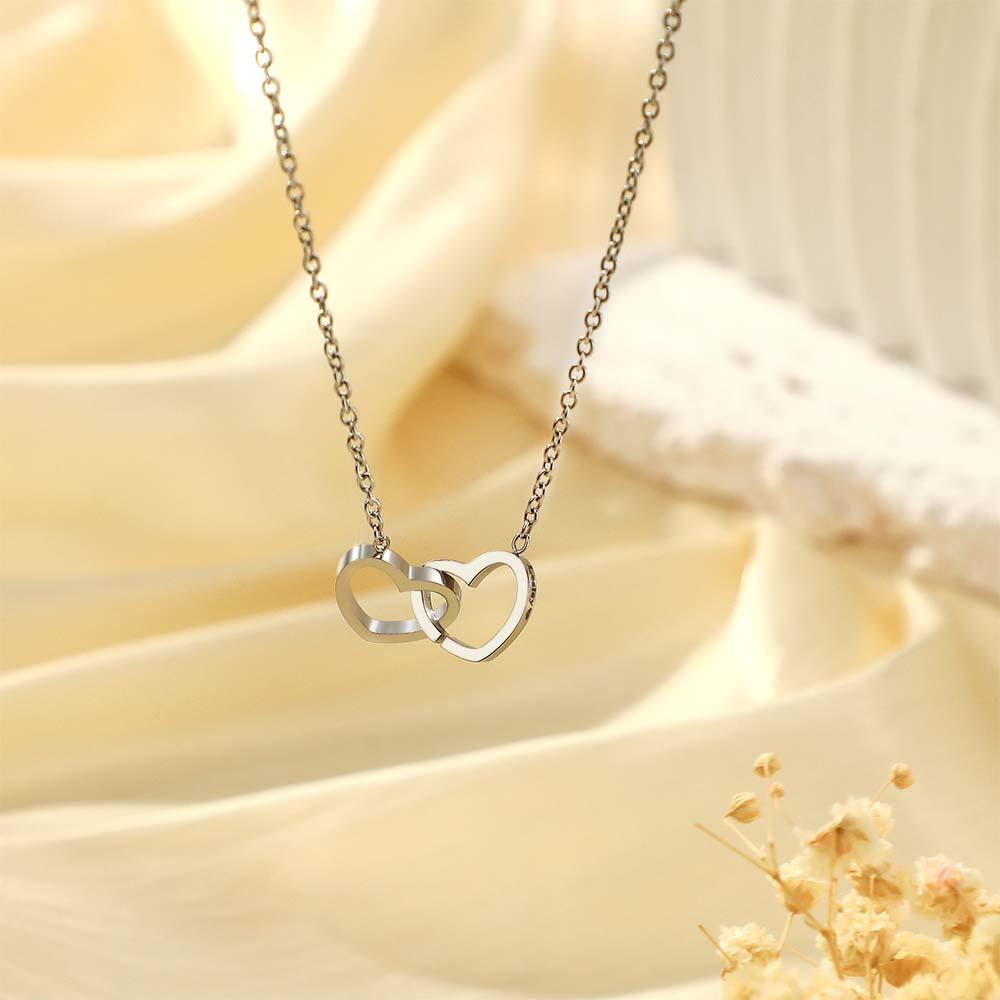 Custom Engraved Necklace Two Hearts Personalized Names Gift for Couples
