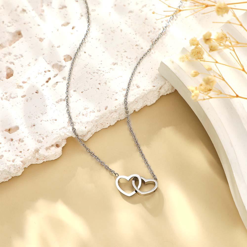 Custom Engraved Necklace Two Hearts Personalized Names Gift for Couples