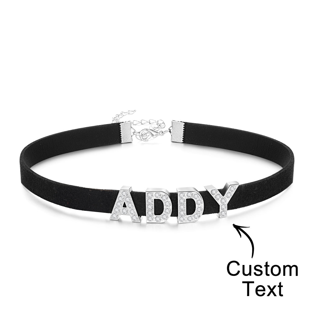 Custom Fashion Letter Necklace Black Leather Choker Collar Personalized Sexy Party Name Necklace Jewelry