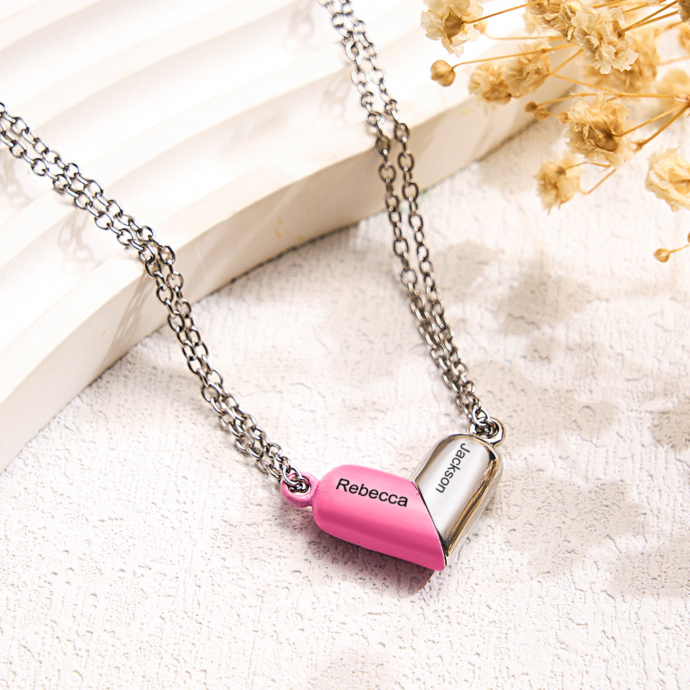 Customized Engraving Name Necklace Heart Necklace Rotating Deformation Magnetic Necklace For Couple