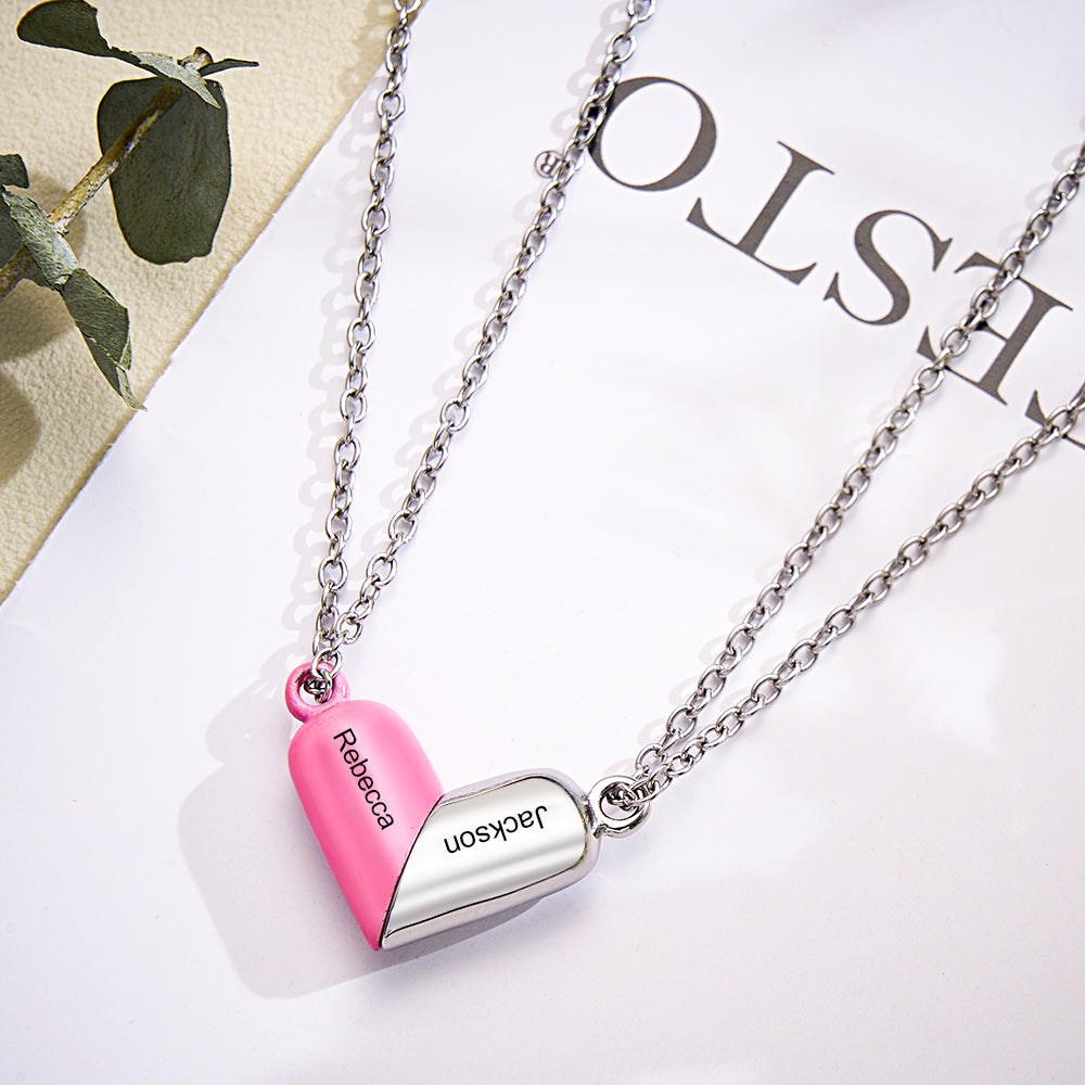 Customized Engraving Name Necklace Heart Necklace Rotating Deformation Magnetic Necklace For Couple