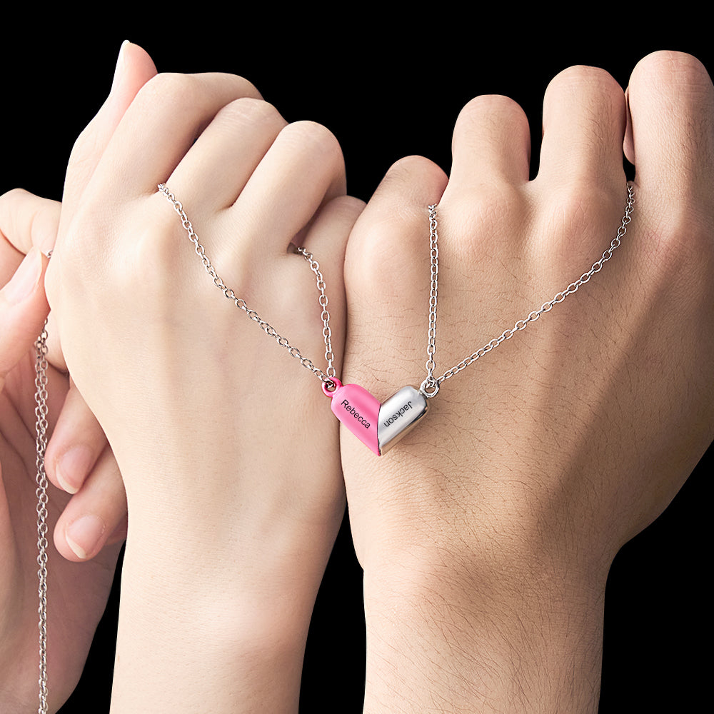 Customized Engraving Name Necklace Heart Necklace Rotating Deformation Magnetic Necklace For Couple