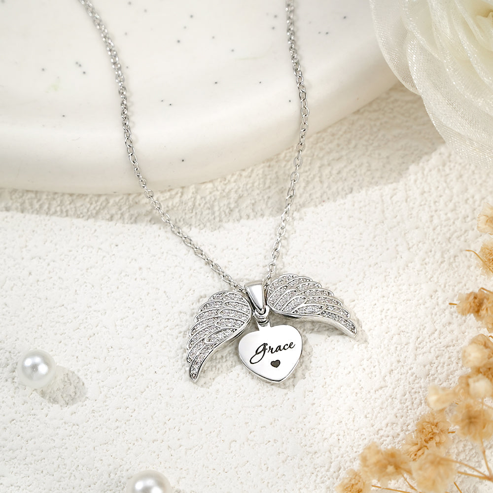 Personalized Angel Wing Necklace Custom Engraved Jewelry for Women Gift For Her
