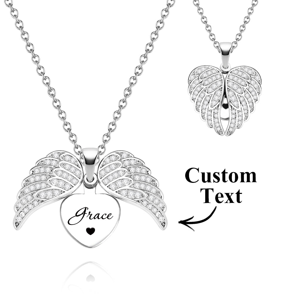 Personalized Angel Wing Necklace Custom Engraved Jewelry for Women Gift For Her