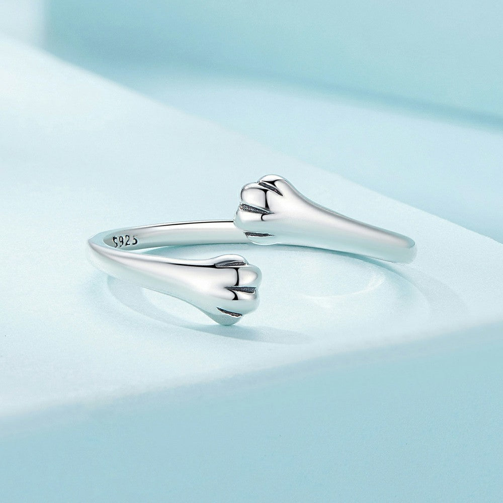 Pet Cat Hug Open Ring Silver