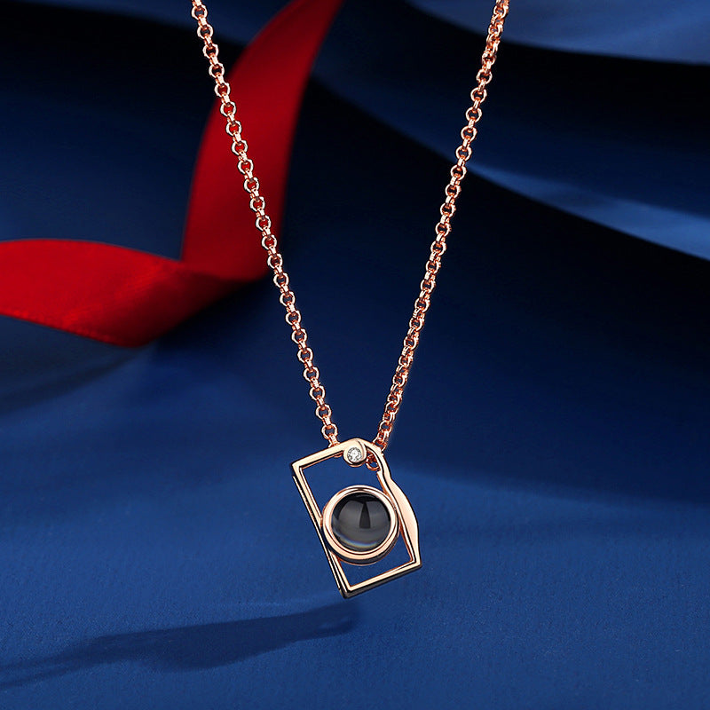 Custom Photo Necklace I Love You 100 Languages Projection Creative Camera Shape Gifts Anniversary Gifts for Girlfriend