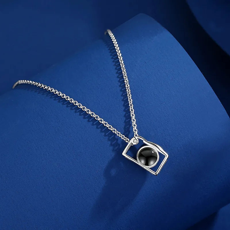 Custom Photo Necklace I Love You 100 Languages Projection Creative Camera Shape Gifts Anniversary Gifts for Girlfriend