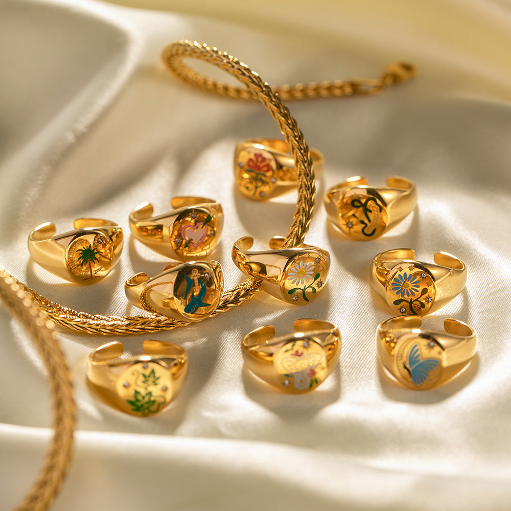 Enamel Ring Amulet Open Ring