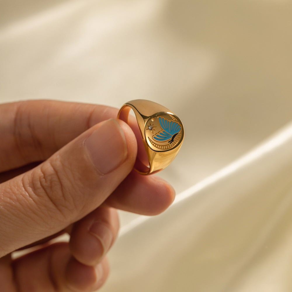 Enamel Ring Amulet Open Ring