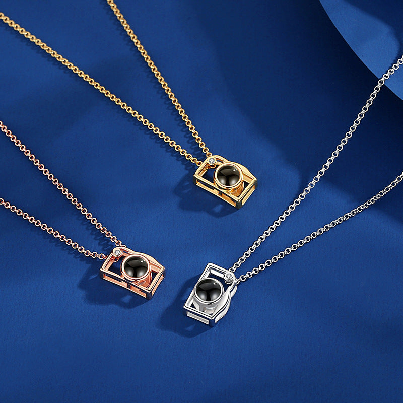 Custom Photo Necklace I Love You 100 Languages Projection Creative Camera Shape Gifts Anniversary Gifts for Girlfriend