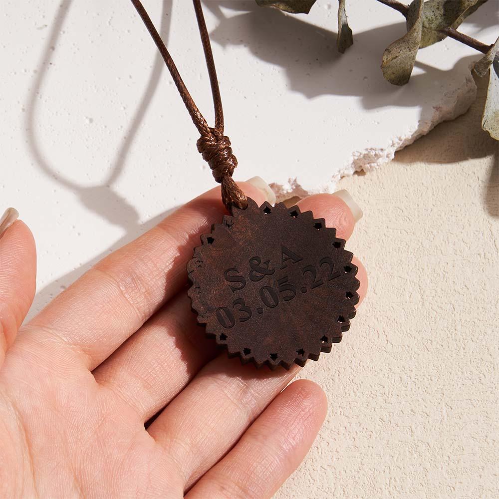 Personalized Photo Necklace Valentine's Gifts for Him Wood Pendant Engraved Custom Name Round Pendant