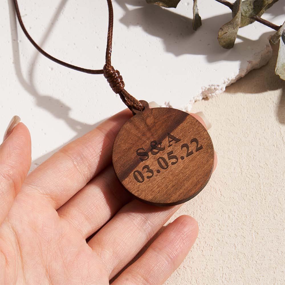 Custom Photo Necklace Wood Pendant Engraved and Personalized Circle Pendant Valentine's Gifts for Him