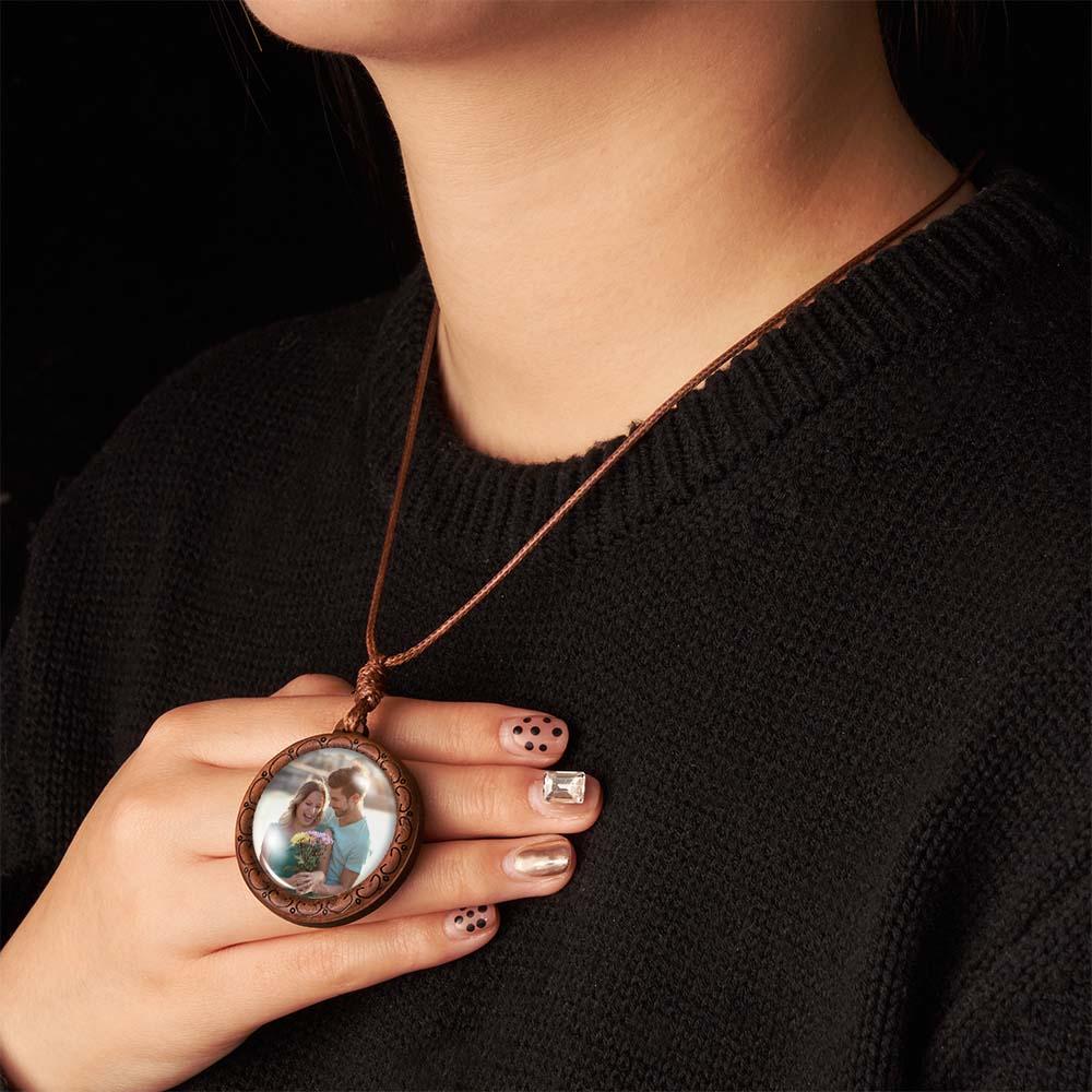 Custom Photo Necklace Wood Pendant Engraved and Personalized Circle Pendant Valentine's Gifts for Him
