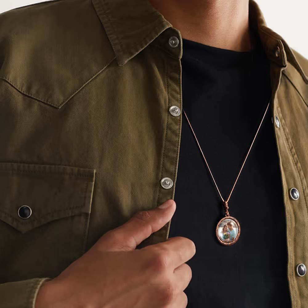 Custom Photo Necklace Wood Pendant Engraved and Personalized Circle Pendant Valentine's Gifts for Him