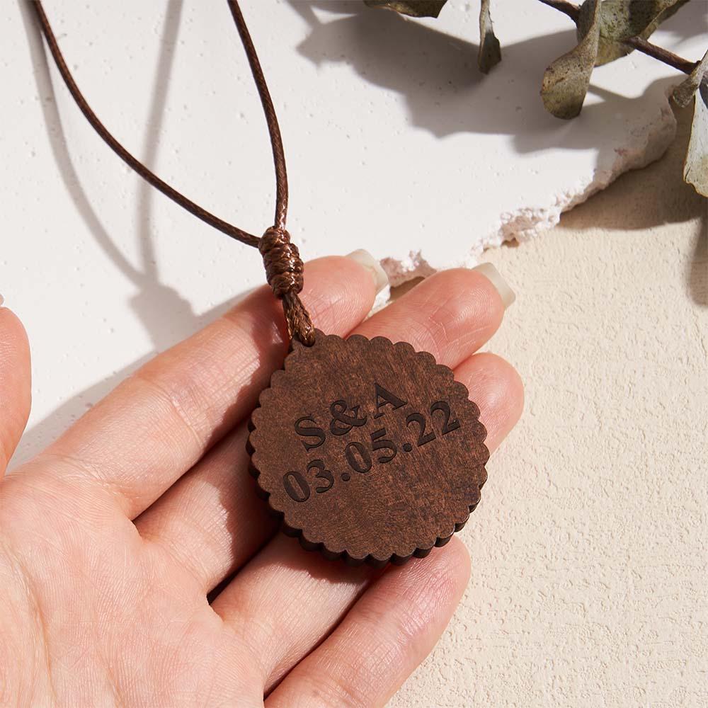 Custom Photo Necklace Wood Pendant Engraved and Personalized Circle Pendant Valentine's Gifts for Him