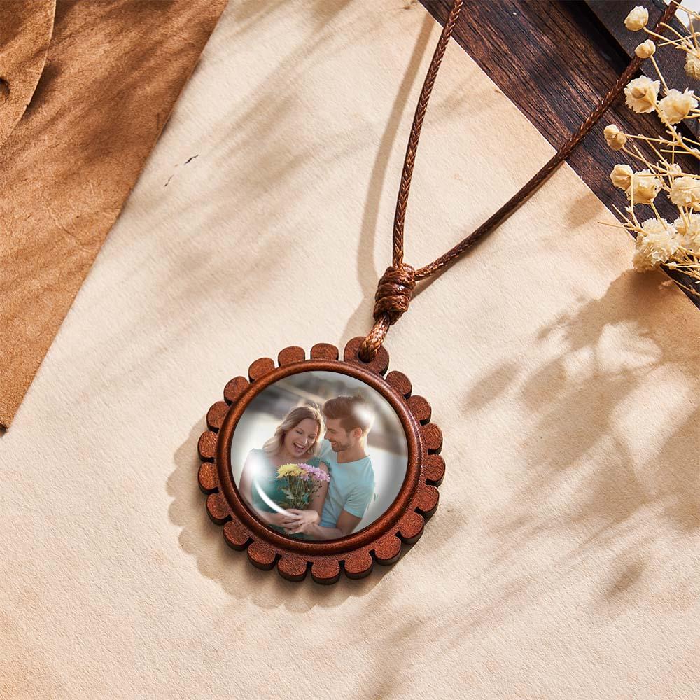 Custom Photo Wooden Pendant Necklace Valentine's Gifts for Her Personalized Engraved Name Necklace