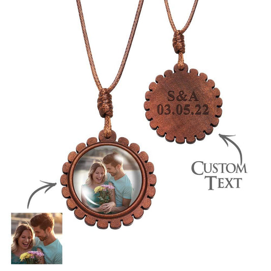 Custom Photo Wooden Pendant Necklace Valentine's Gifts for Her Personalized Engraved Name Necklace