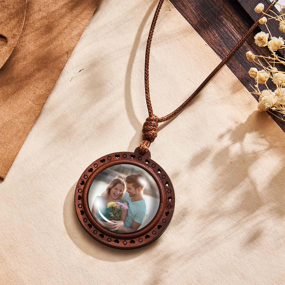 Custom Photo Wooden Pendant Necklace Valentine's Gifts for Her Personalized Engraved Name Necklace