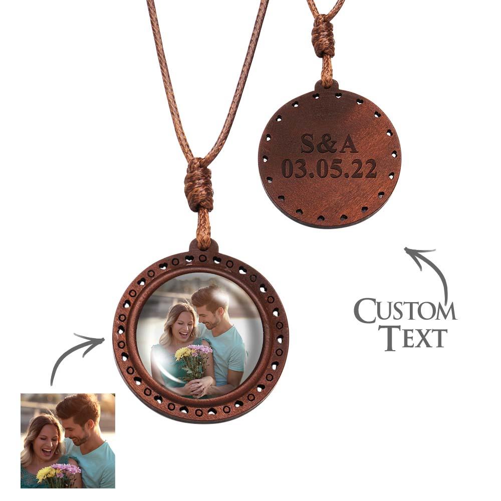 Custom Photo Wooden Pendant Necklace Valentine's Gifts for Her Personalized Engraved Name Necklace