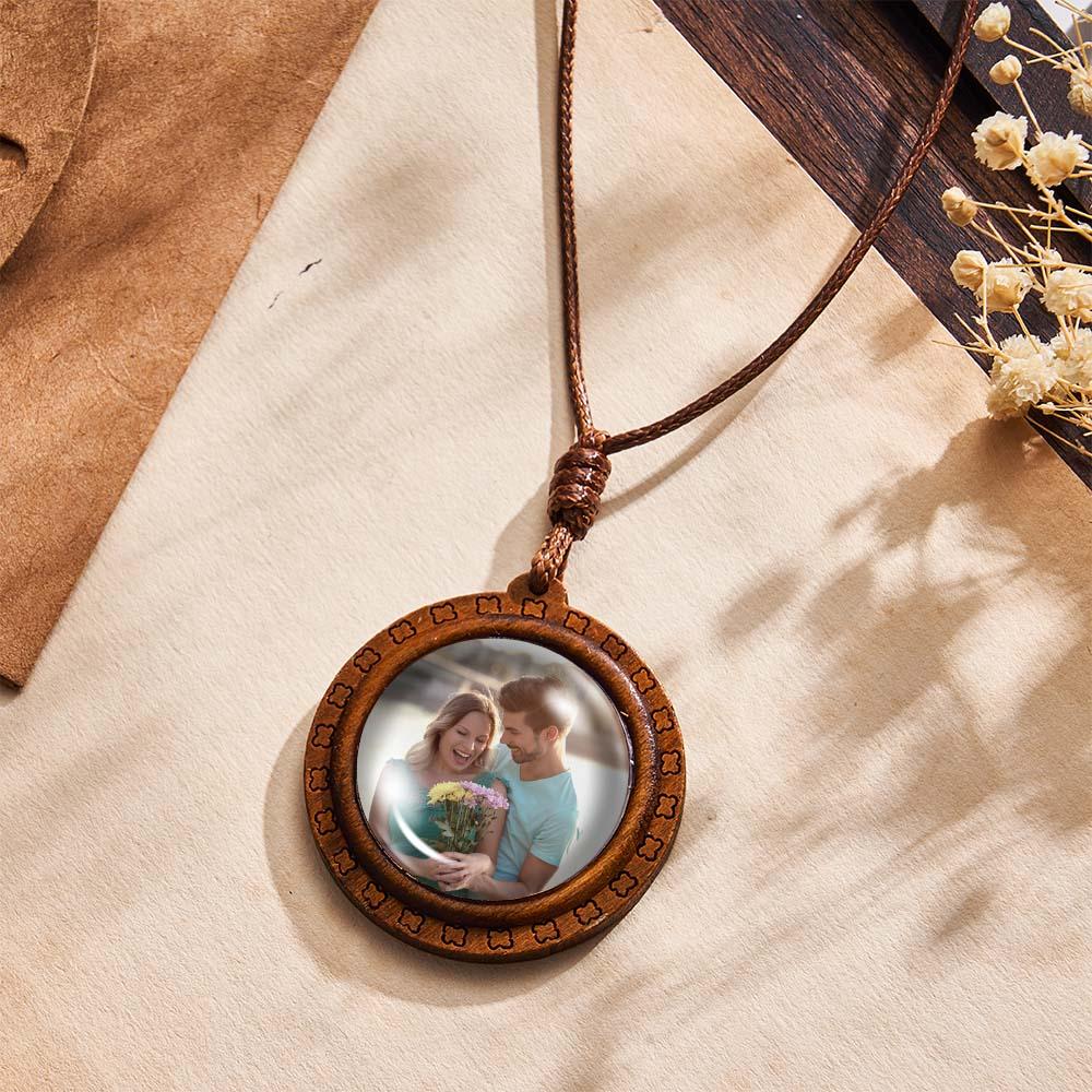 Custom Photo Wooden Pendant Necklace Valentine's Gifts for Her Personalized Engraved Name Necklace