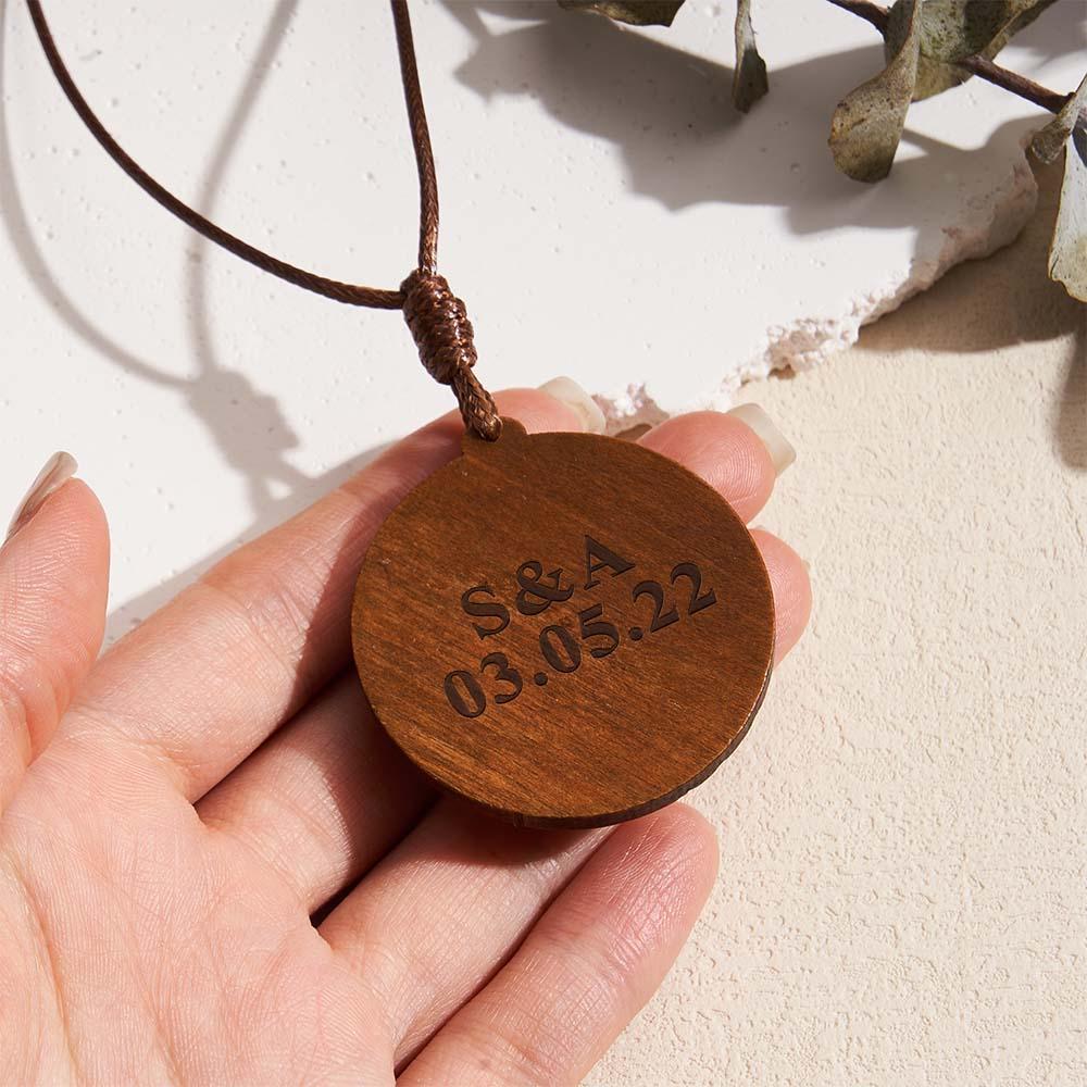 Custom Moon Phase Wood Pendant Necklace Personalized Engraved Name Valentine's Gifts for Her
