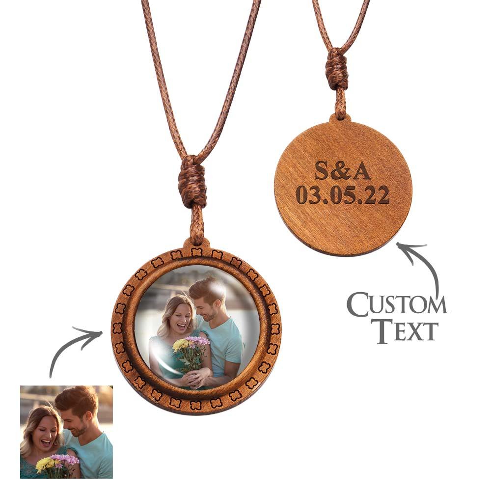 Custom Photo Wooden Pendant Necklace Valentine's Gifts for Her Personalized Engraved Name Necklace