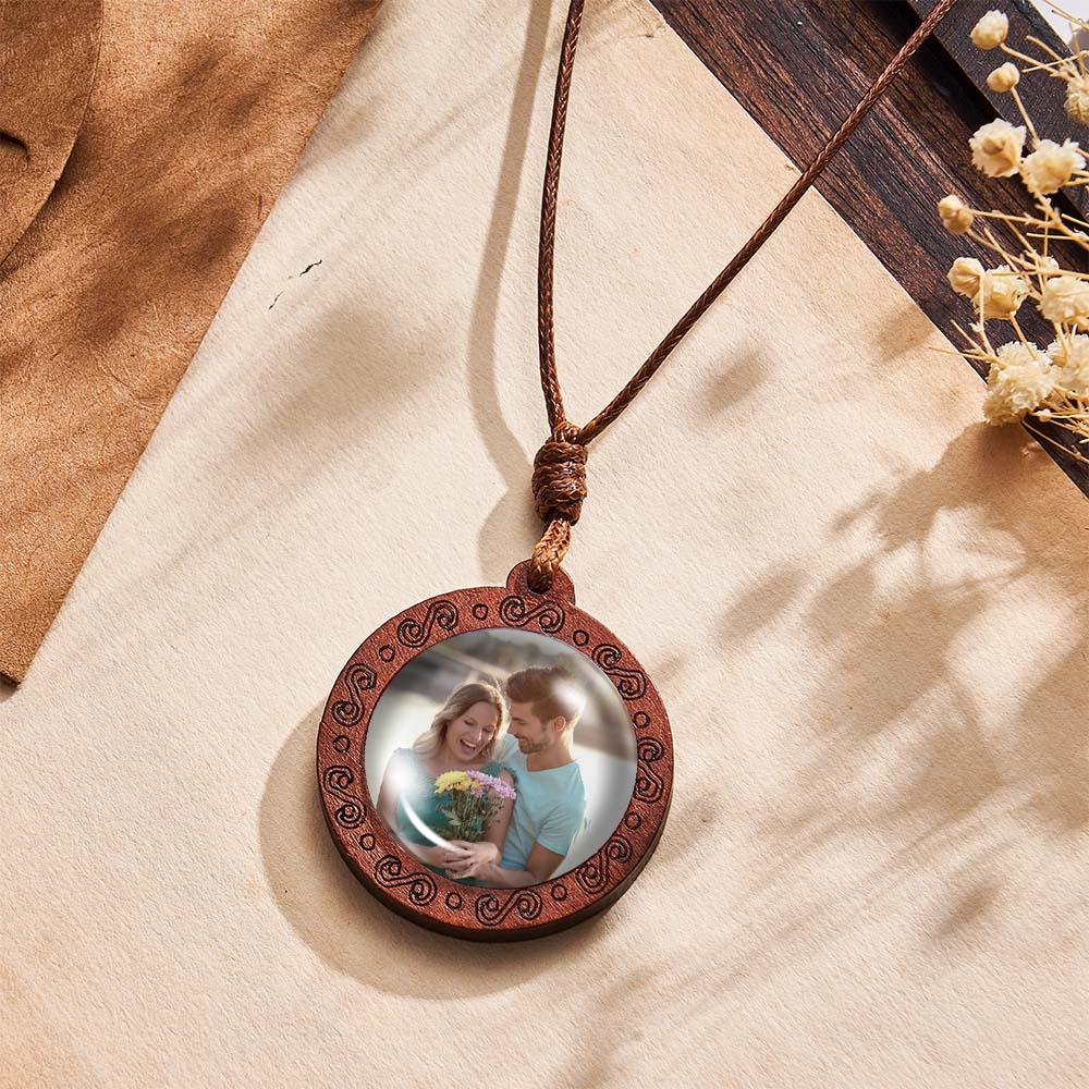 Custom Photo Wooden Pendant Necklace Valentine's Gifts for Her Personalized Engraved Name Necklace