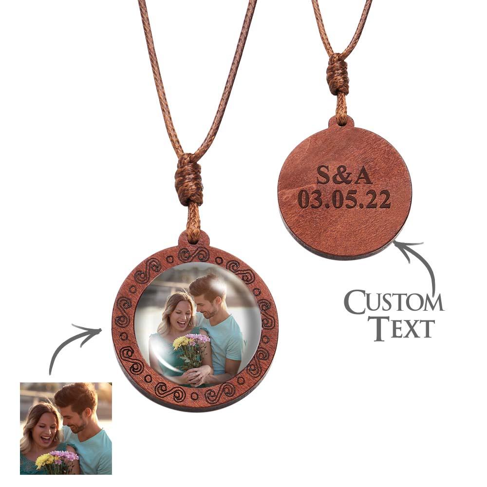 Custom Photo Wooden Pendant Necklace Valentine's Gifts for Her Personalized Engraved Name Necklace