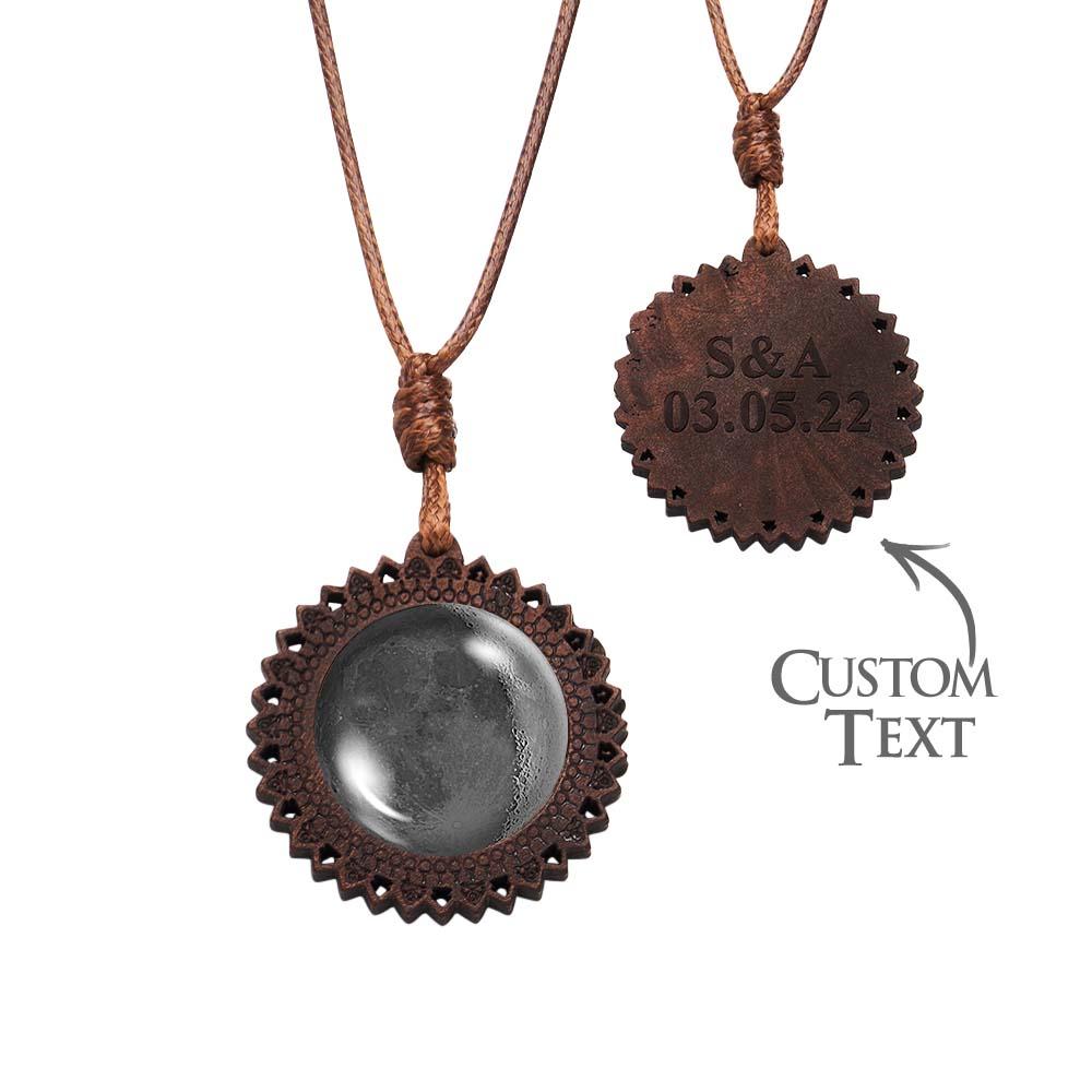 Custom Moon Phase Wood Pendant Necklace Personalized Engraved Name Valentine's Gifts for Her