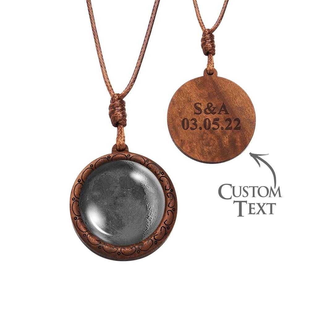 Custom Moon Phase Wood Pendant Necklace Personalized Engraved Name Valentine's Gifts for Her
