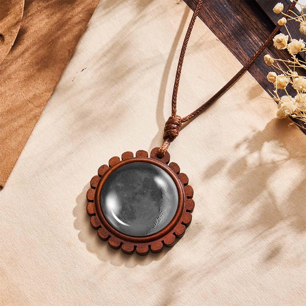 Custom Moon Phase Wood Pendant Necklace Personalized Engraved Name Valentine's Gifts for Her