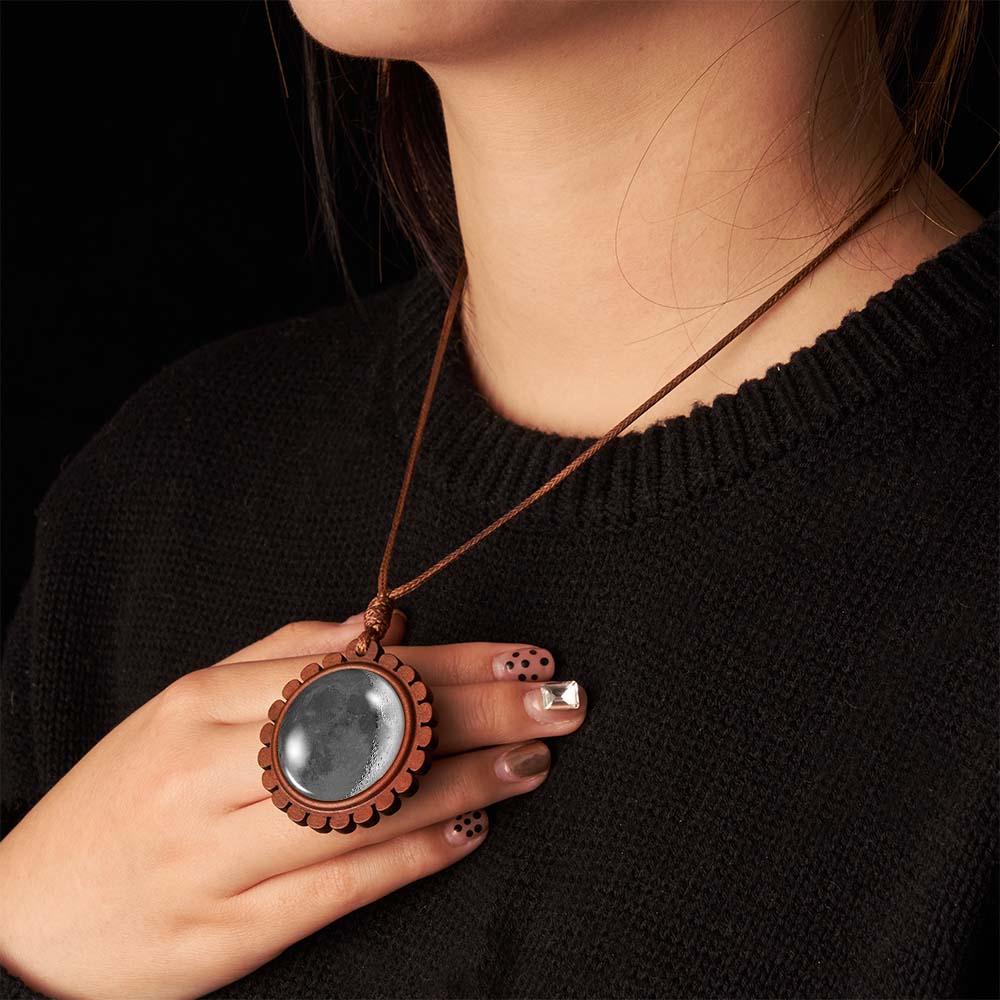 Custom Moon Phase Wood Pendant Necklace Personalized Engraved Name Valentine's Gifts for Her
